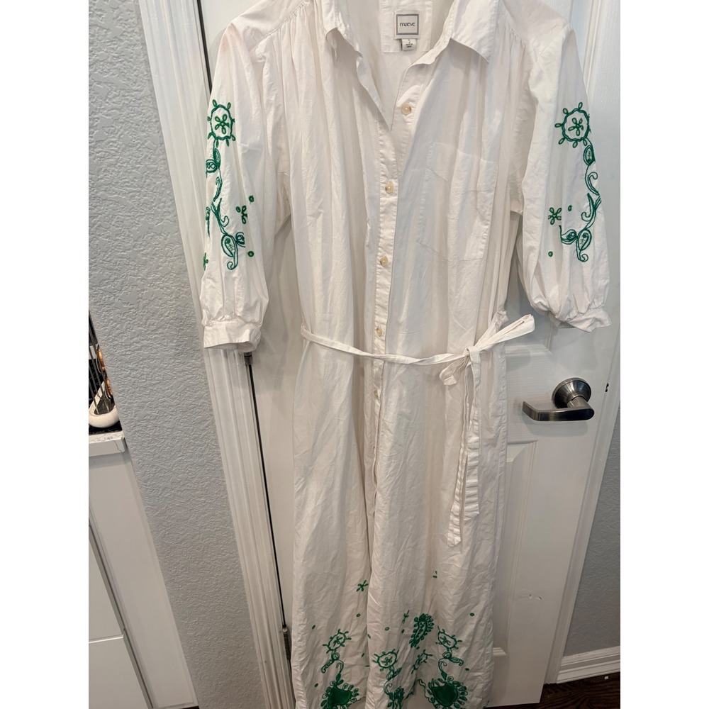 Maeve Mona eyelet maxi Dress White Green Embroiderer Puff Sleeve Boho Cotton - Picture 5 of 11